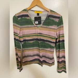 St. John Green and Pink Striped Long Sleeve Top